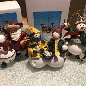 NEW Set of 3 Pacific Enterprises Christmas Tree Ornaments Snowmen Santa Penguins